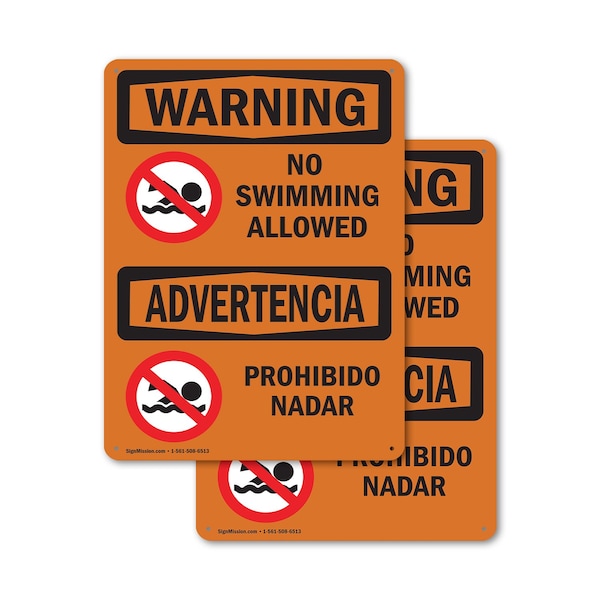 Signmission No Swimming Allowed Bilingual, 7 in W x Rectangle, Plastic OS-2PACK-WS-P-710-L-12718 - main
